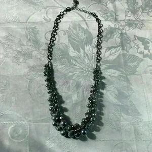 Gray Silver Colored Adjustable Beaded Necklace 25” length